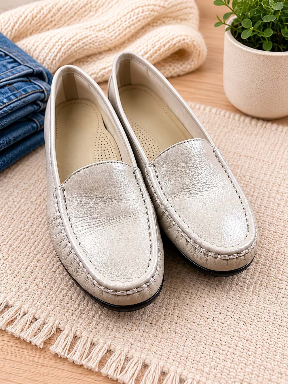 SAS Tripad Comfort Metallic Taupe Leather Loafers Slip On Shoes Women’s 8M